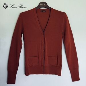 NWT Loro Piana Women's Rust/Navy Blue 100% Virgin Wool Cardigan Sweater Size 38
